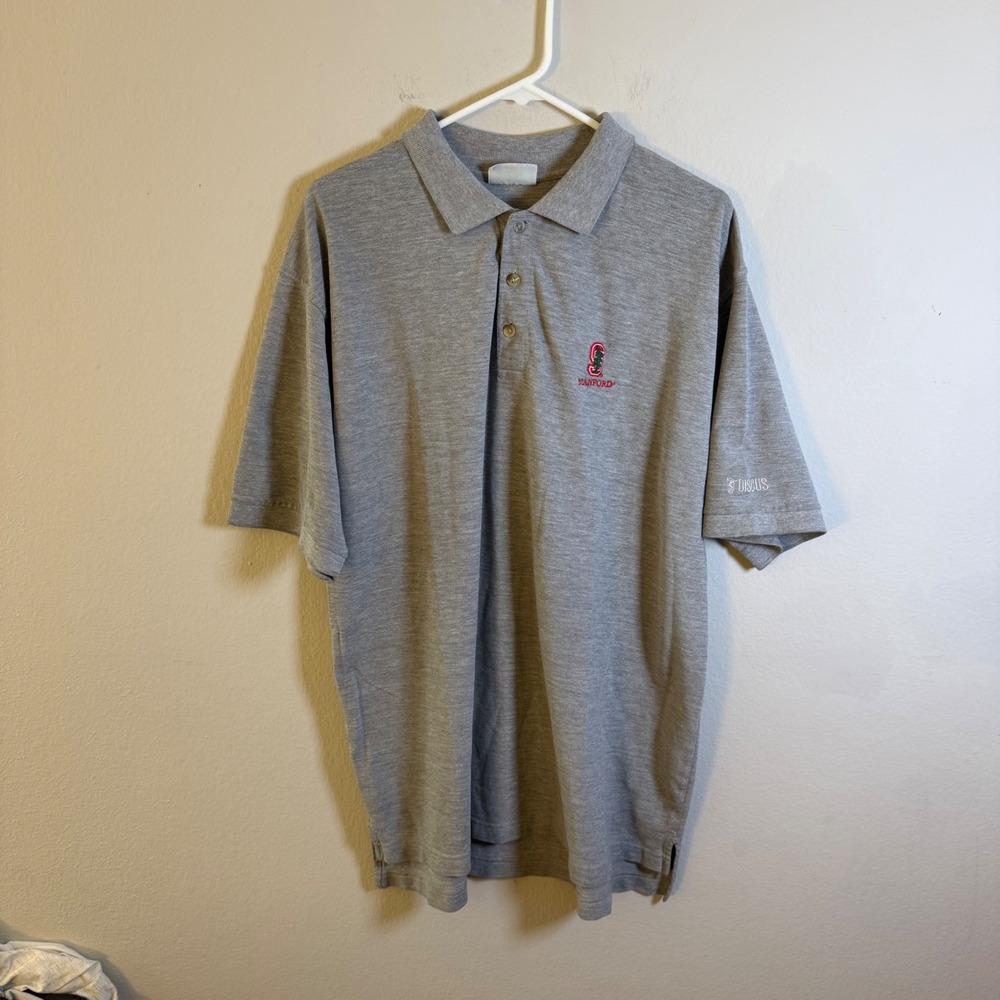 Vintage‎ Stanford University Discus Athletic Polo Shirt XXL Gray Cotton Mens